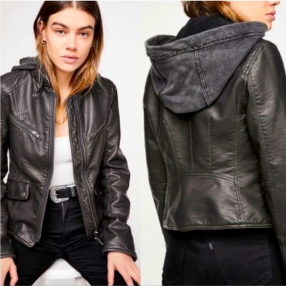 We The Free Jackets & Blazers - Free People “We the Free” faux vegan leather mixed media hooded jacket